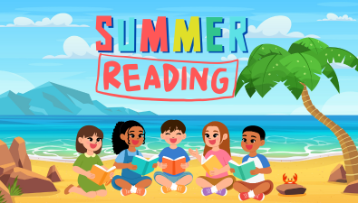  students reading at the beach